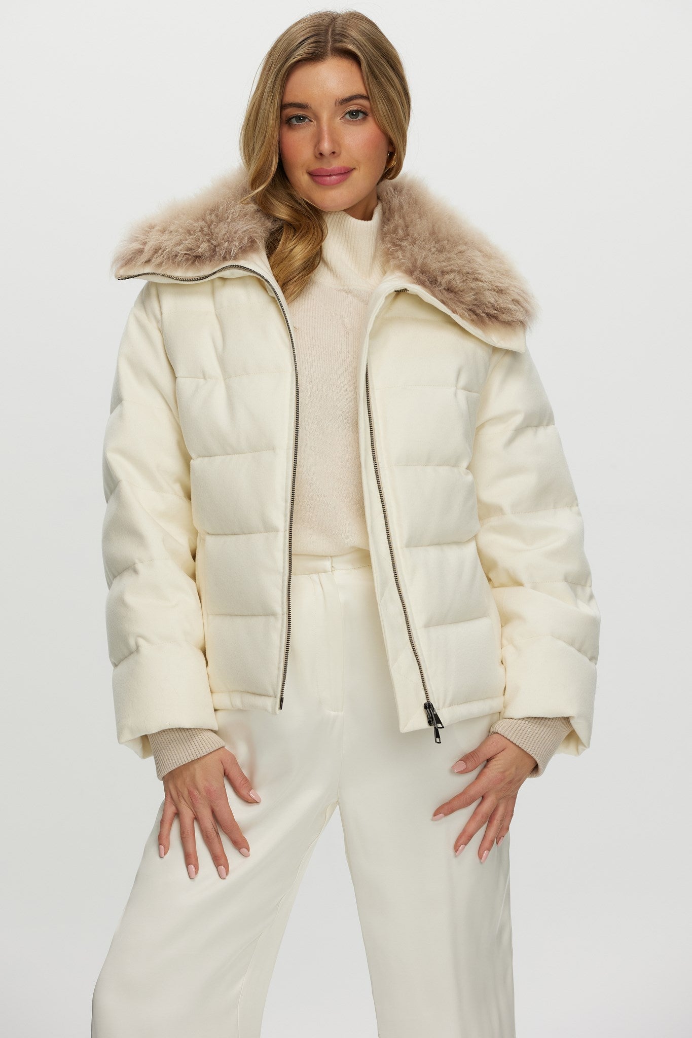 Down Jacket Crafted From Loro Piana Cashmere with Select Cashmere Goat Collar