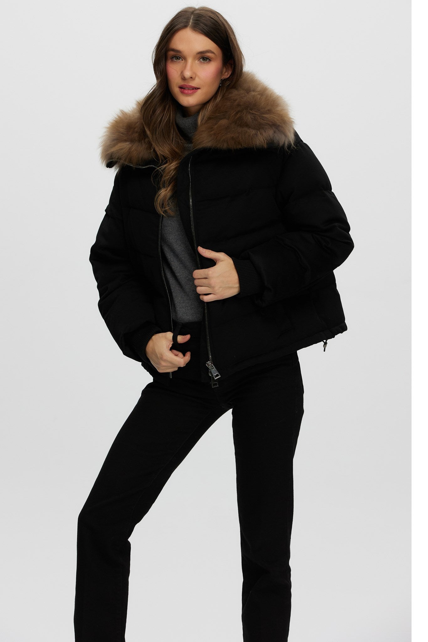 Down Jacket Crafted From Loro Piana Cashmere with Select Cashmere Goat Collar