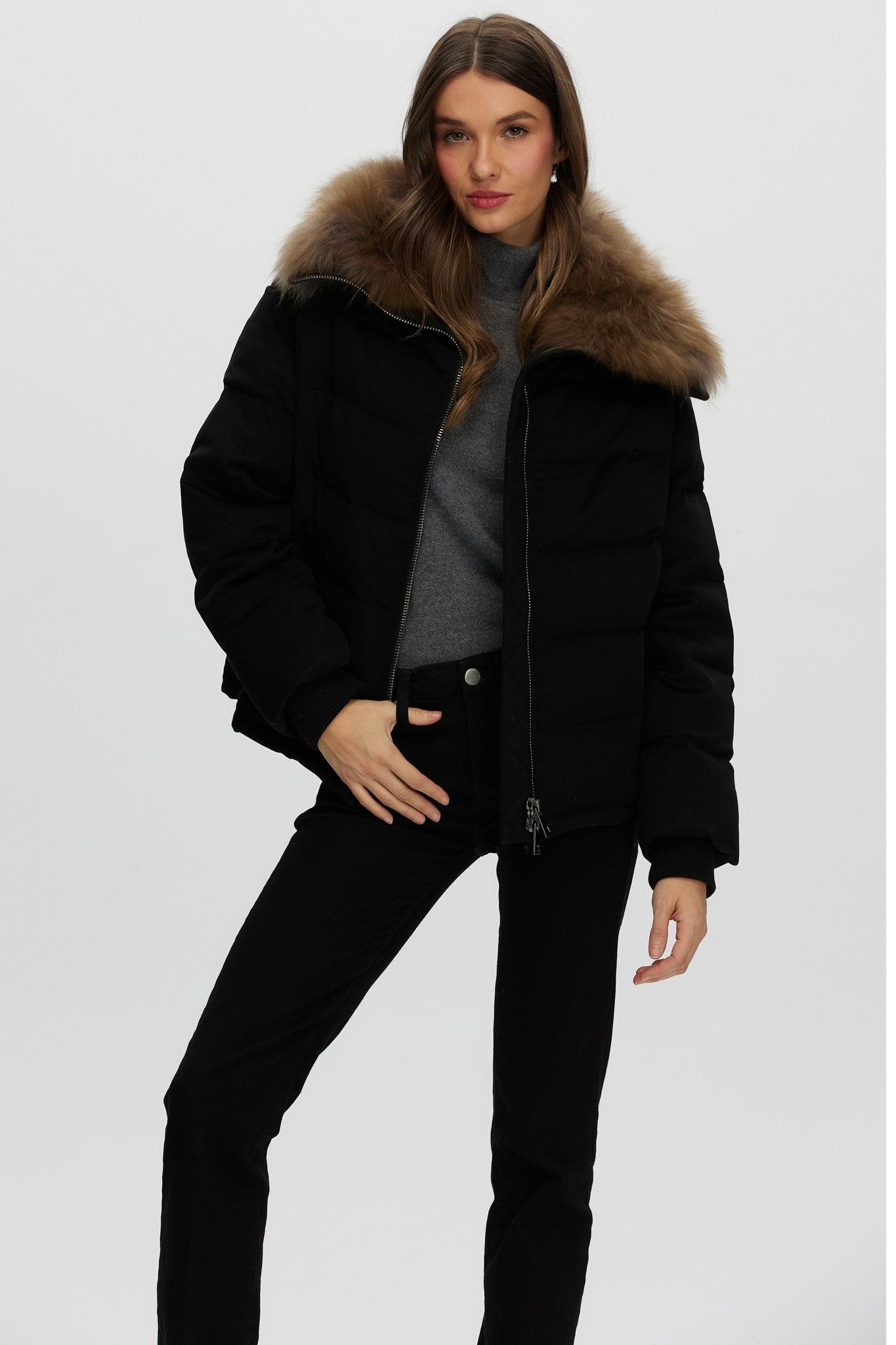 Down Jacket Crafted From Loro Piana Cashmere with Select Cashmere Goat Collar