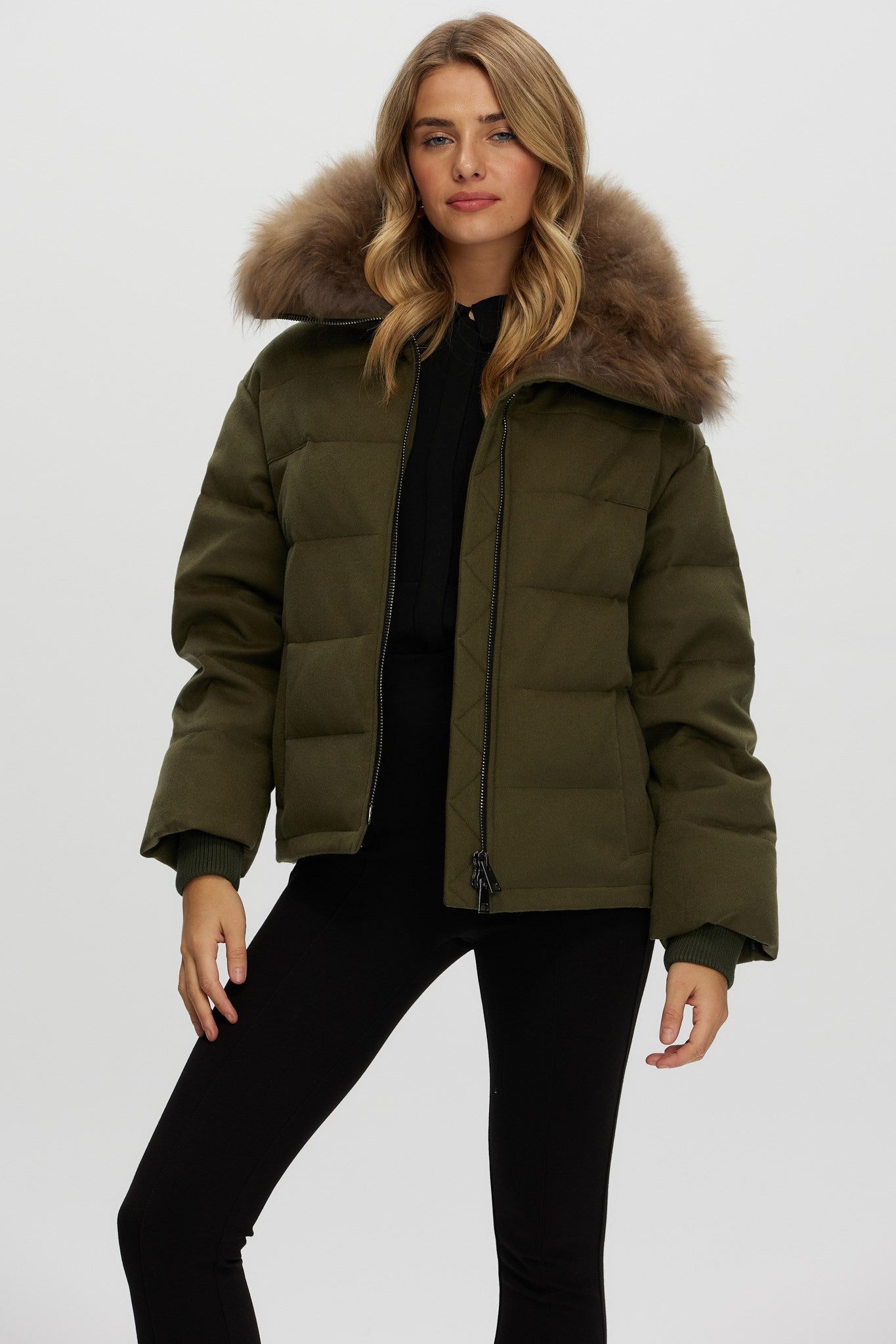 Down Jacket Crafted From Loro Piana Cashmere with Select Cashmere Goat Collar