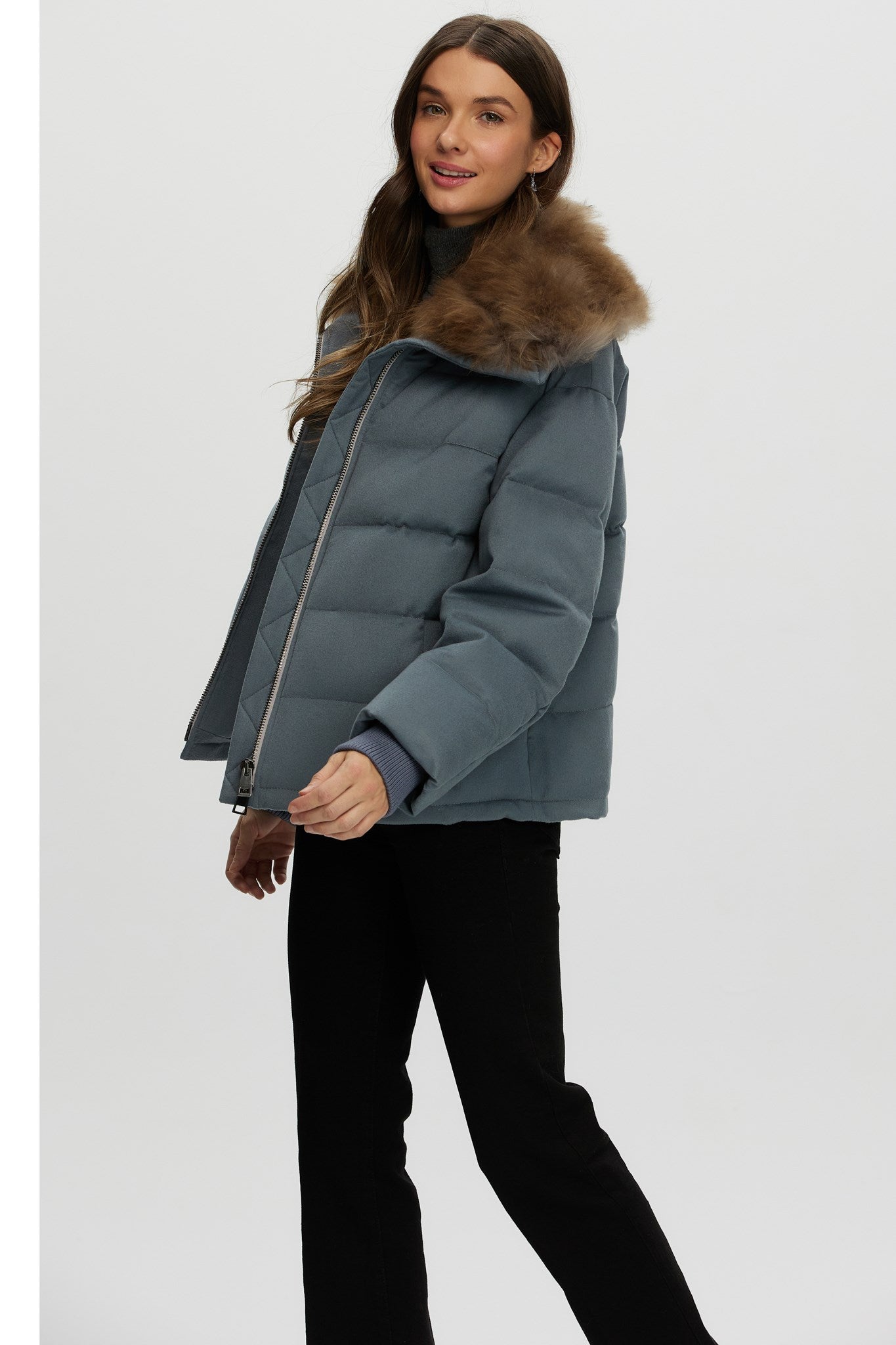 Down Jacket Crafted From Loro Piana Cashmere with Select Cashmere Goat Collar