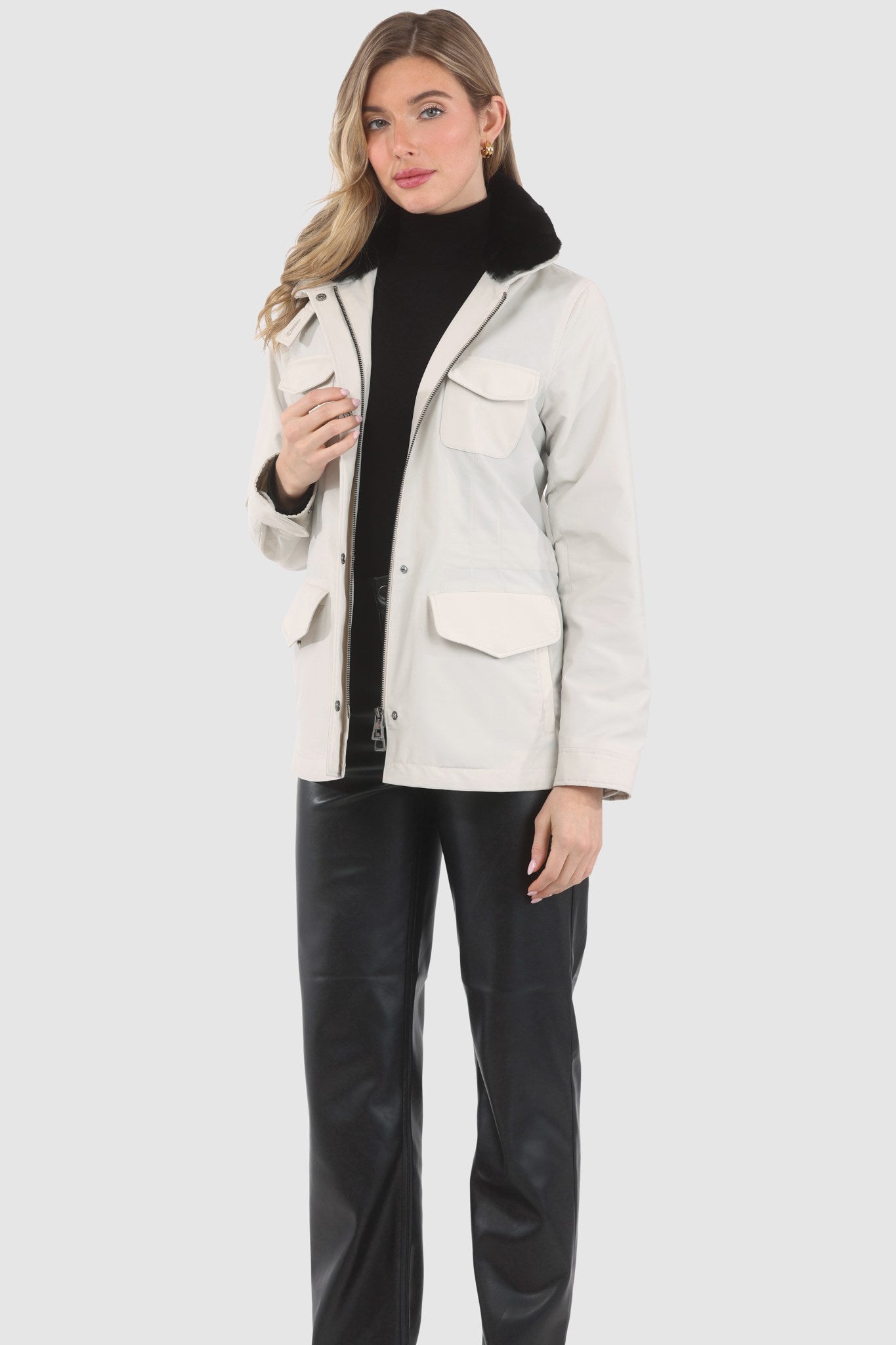 Jacket Crafted From Loro Piana Storm System Fabric with Detachable Select Shearling Lamb Collar and Concealed Hood