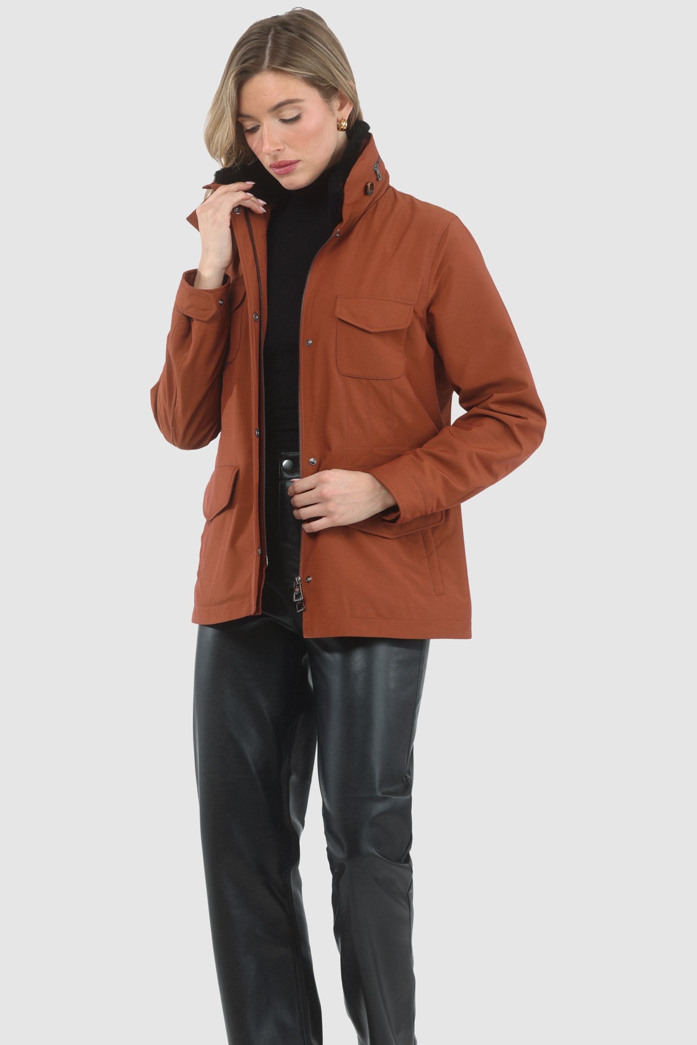 Jacket Crafted From Loro Piana Storm System Fabric with Detachable Select Shearling Lamb Collar and Concealed Hood