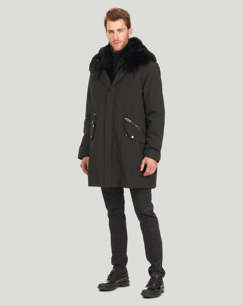 Men'S Parka With Fox Tuxedo And Hood Trim