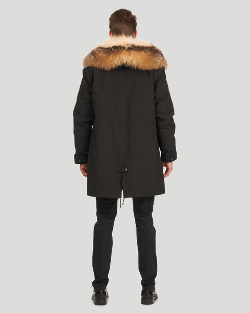 Men'S Parka With Fox Tuxedo And Hood Trim