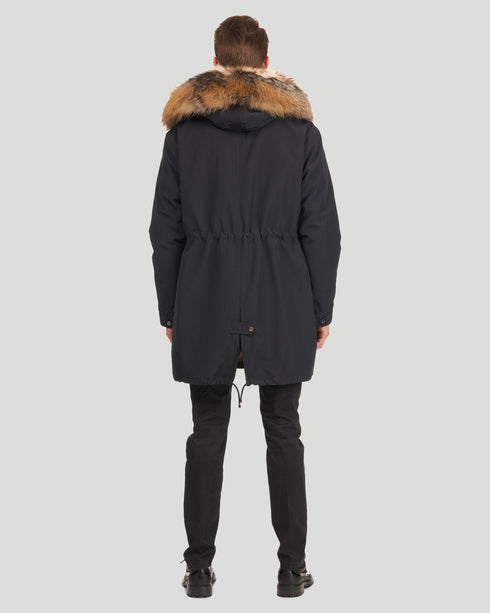 Men'S Parka With Fox Tuxedo And Hood Trim