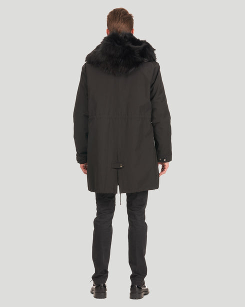 Men'S Parka With Fox Tuxedo And Hood Trim