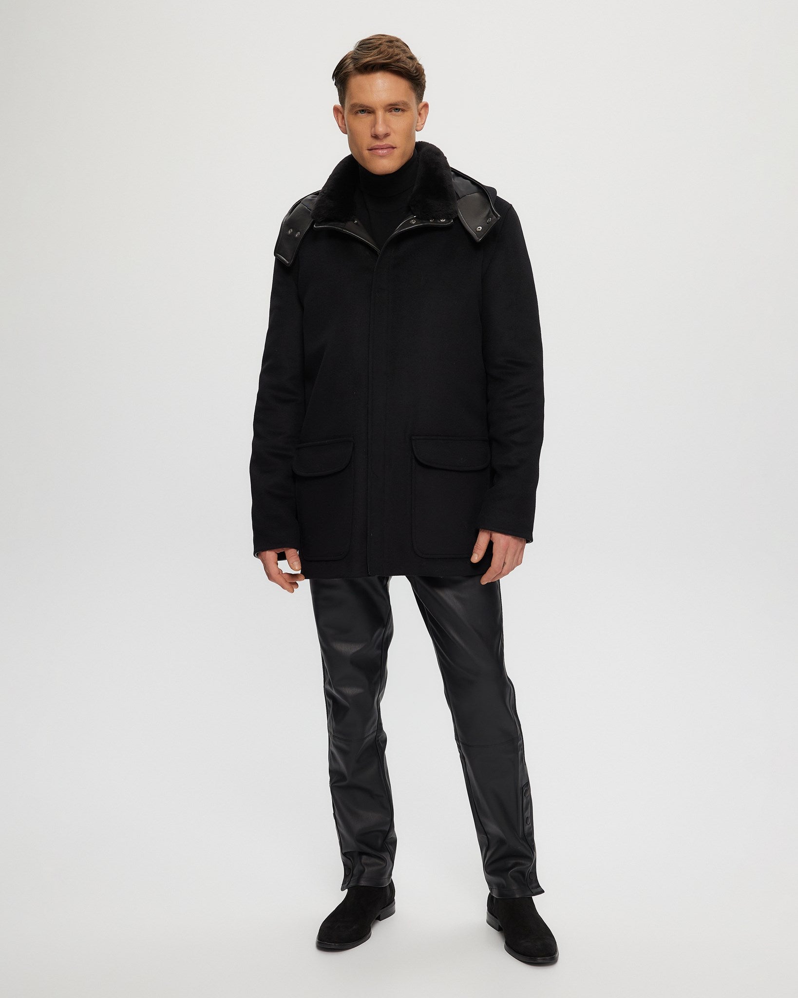 Mens wool parka with hood on sale