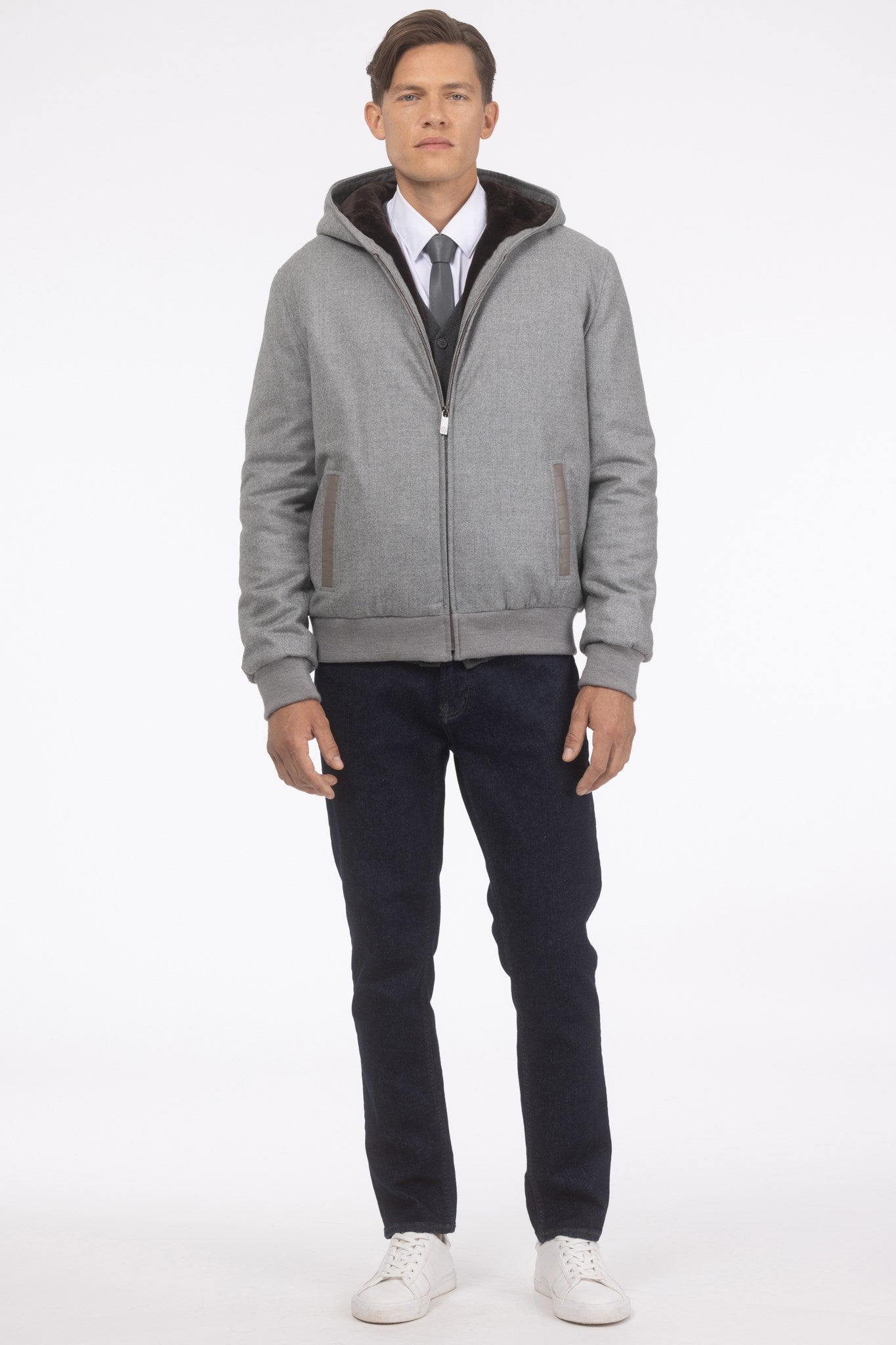 Men's Jacket Crafted From Loro Piana Cashmere and Wool with Select Shearling Lamb Lining