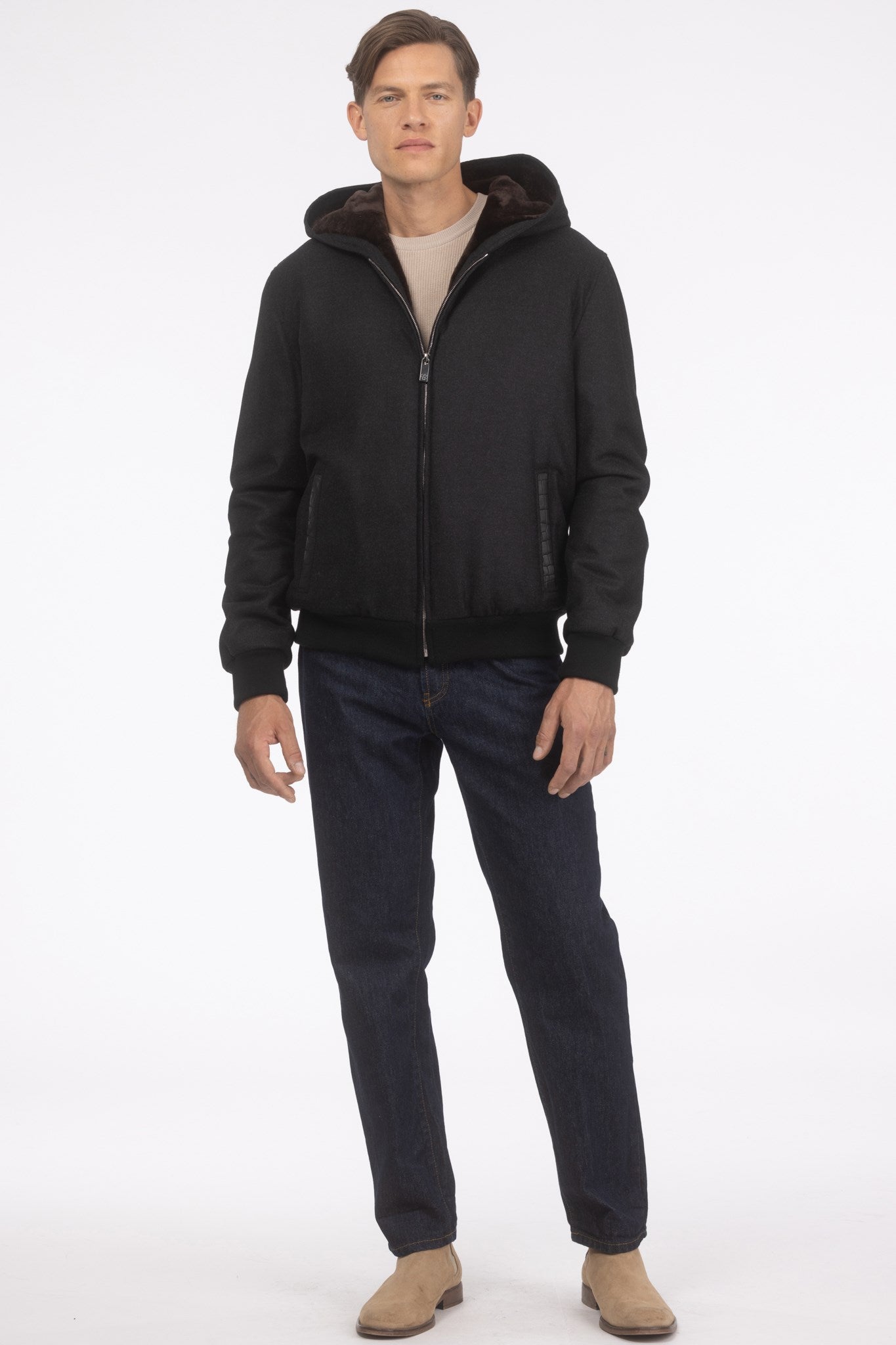 Men's Jacket Crafted From Loro Piana Cashmere and Wool with Select Shearling Lamb Lining