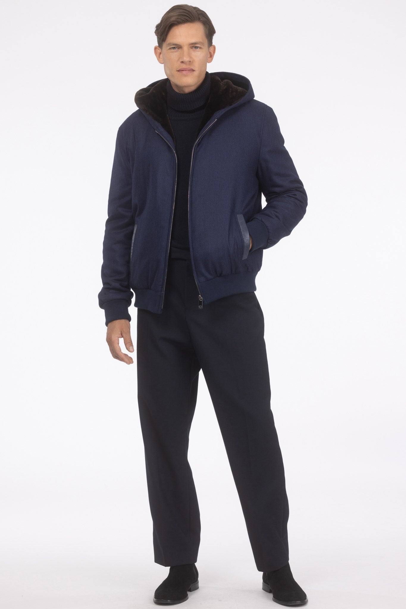 Men's Jacket Crafted From Loro Piana Cashmere and Wool with Select Shearling Lamb Lining