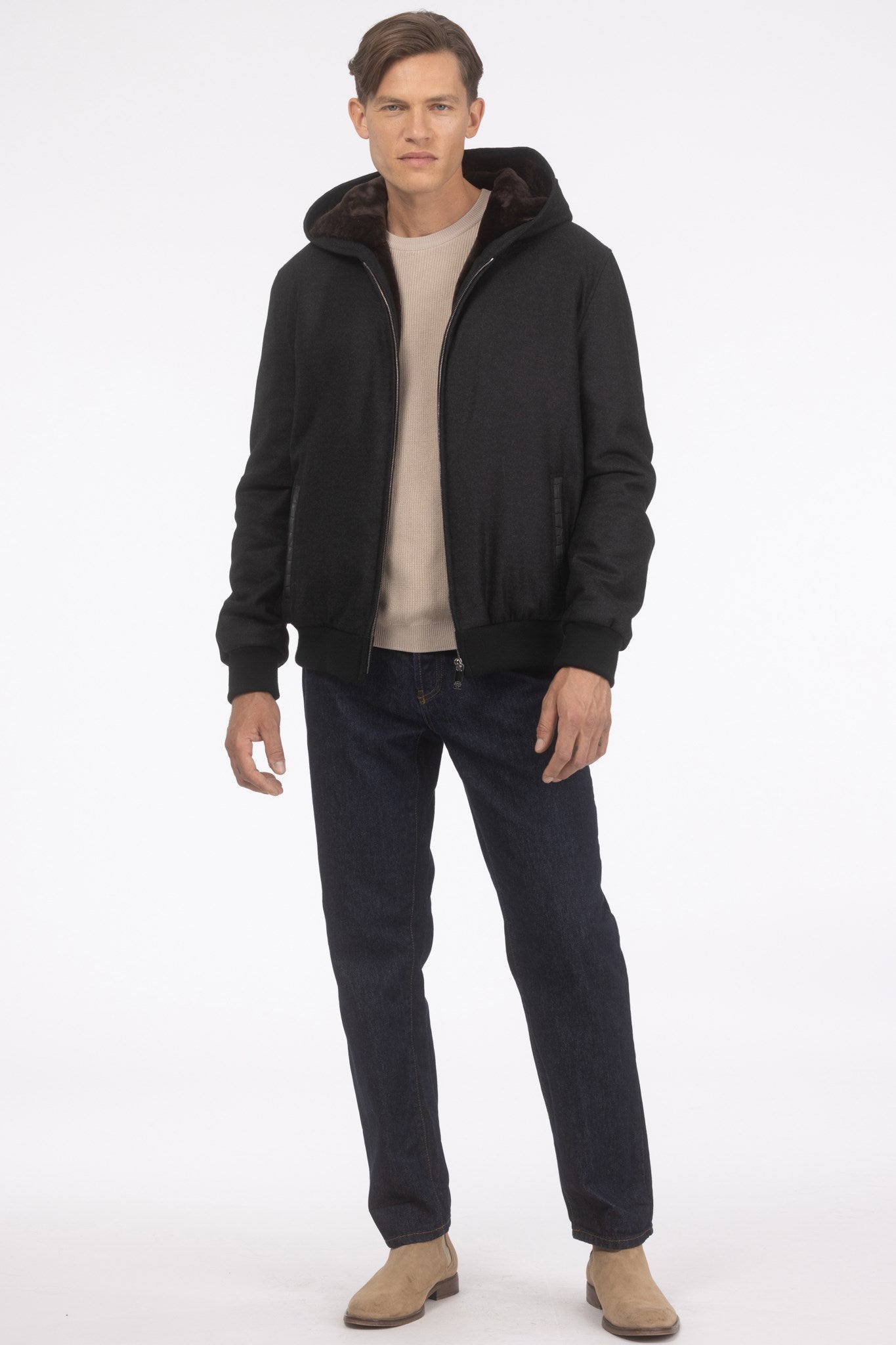 Men's Jacket Crafted From Loro Piana Cashmere and Wool with Select Shearling Lamb Lining