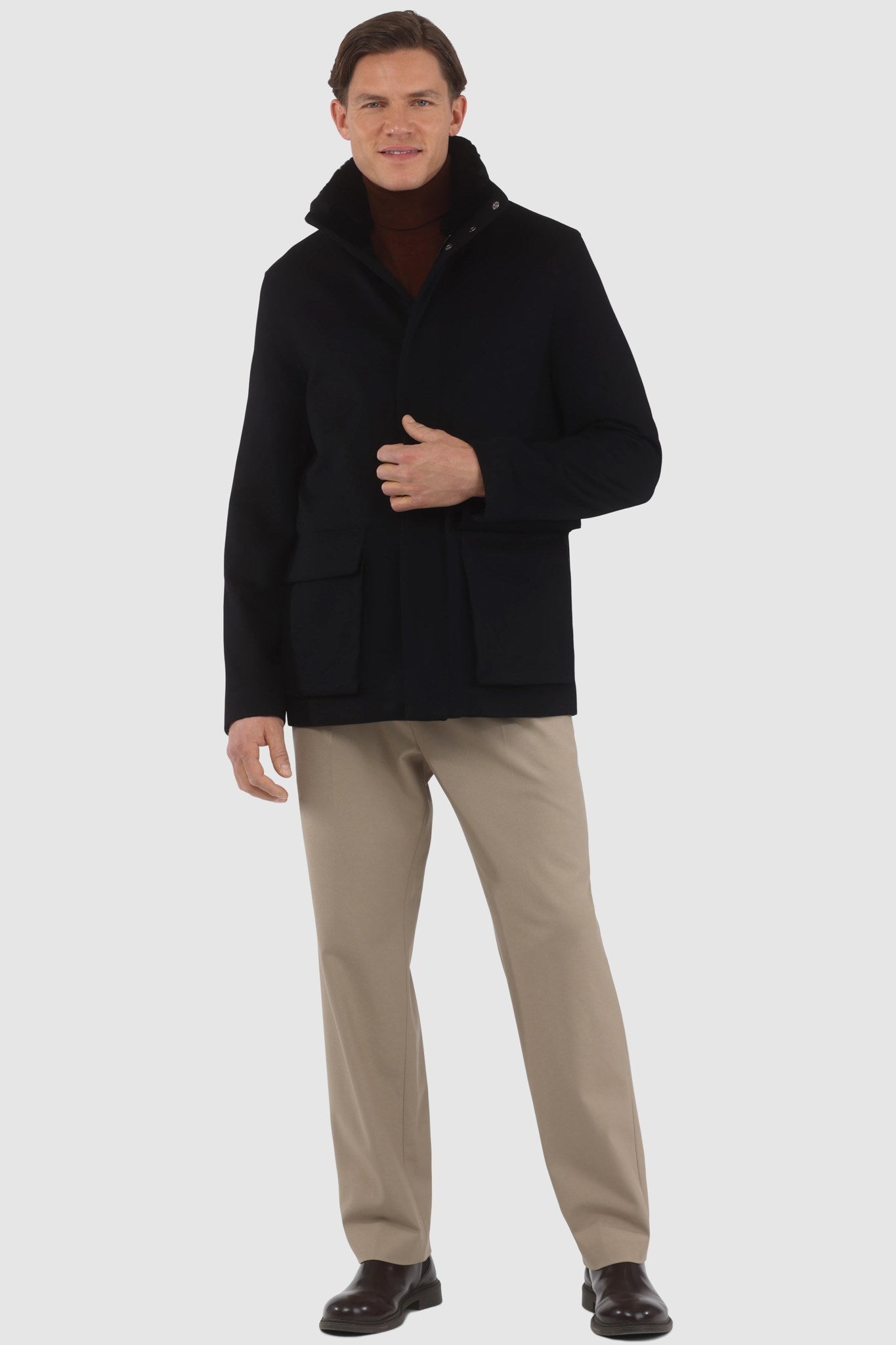 Men's Jacket Crafted From Loro Piana Wool with Detachable Select Shearling Lamb Collar