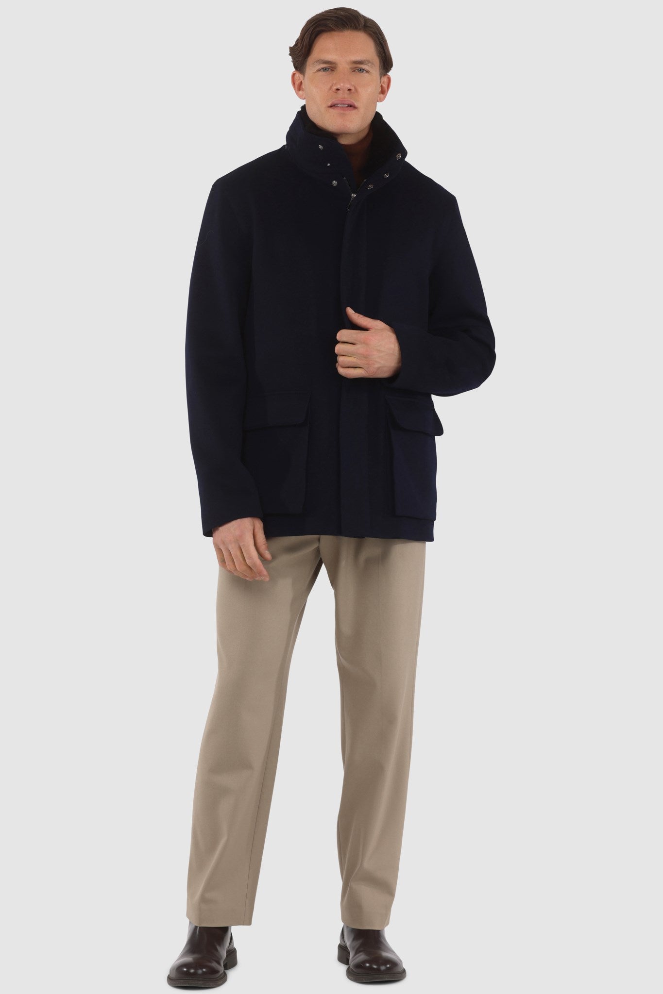 Men's Jacket Crafted From Loro Piana Wool with Detachable Select Shearling Lamb Collar