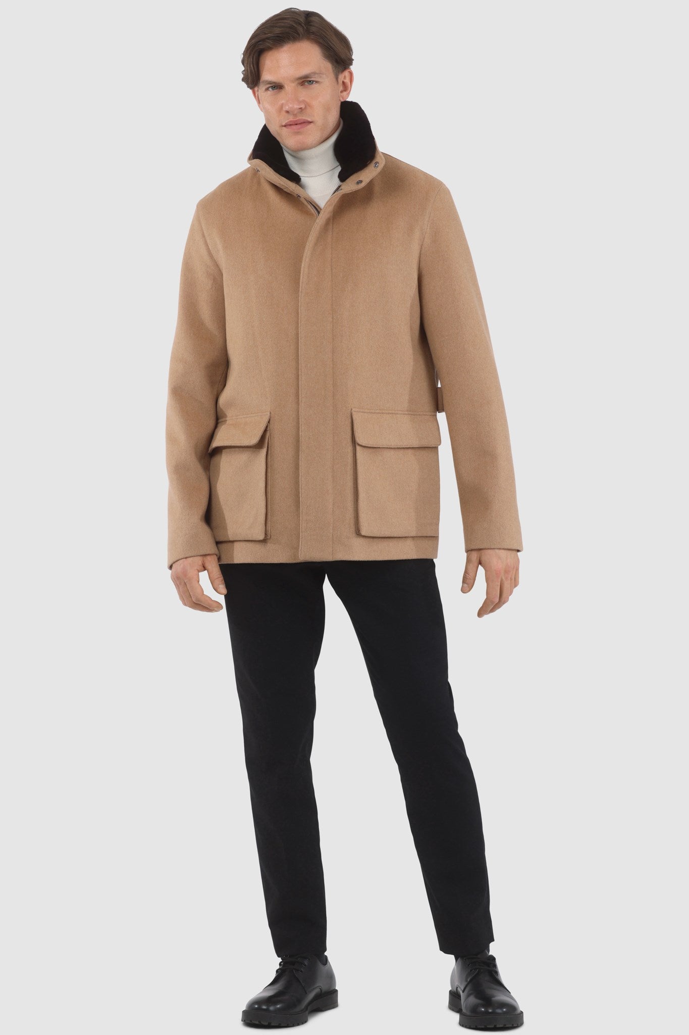 Men's Jacket Crafted From Loro Piana Wool with Detachable Select Shearling Lamb Collar