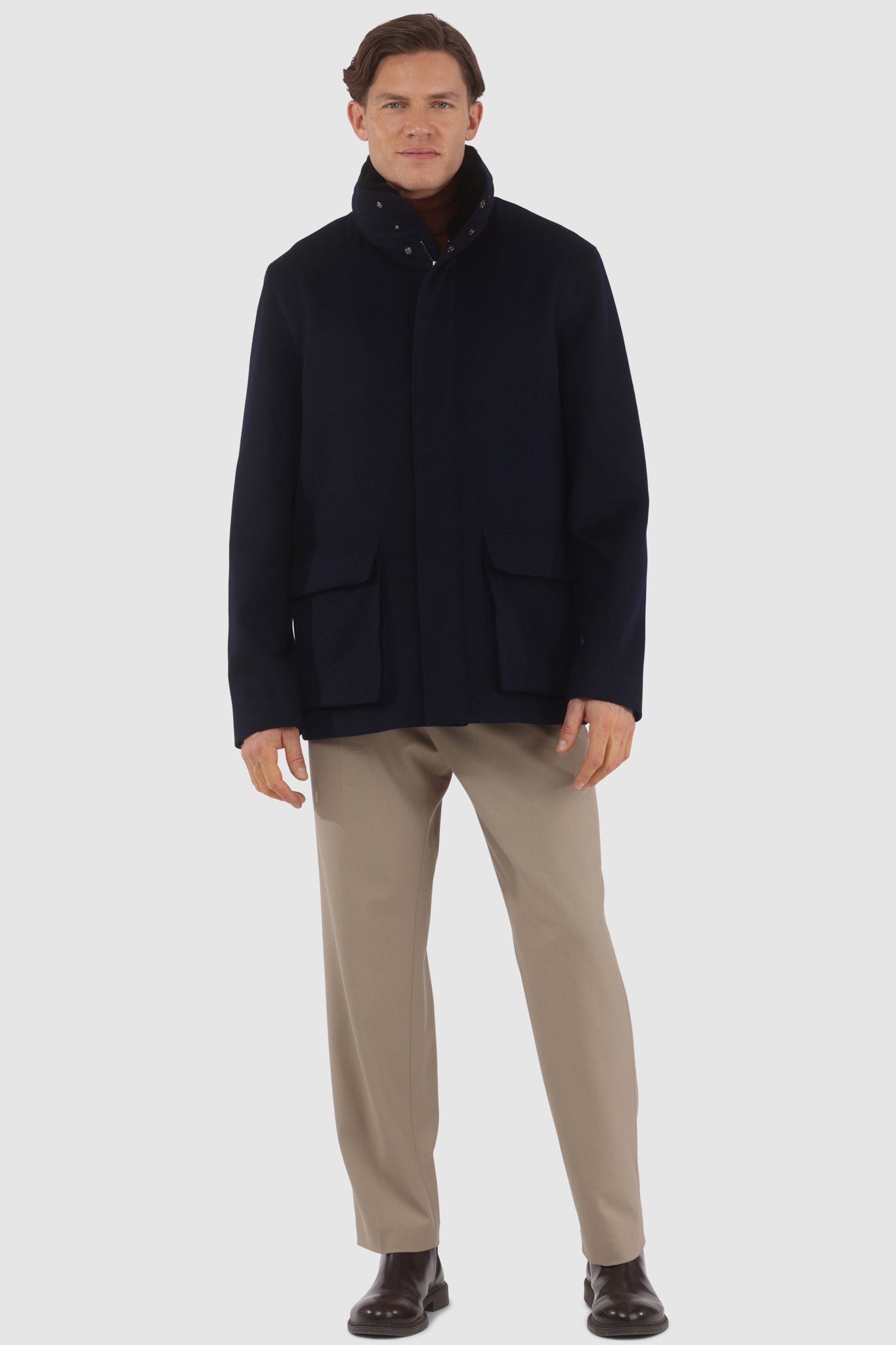 Men's Jacket Crafted From Loro Piana Wool with Detachable Select Shearling Lamb Collar