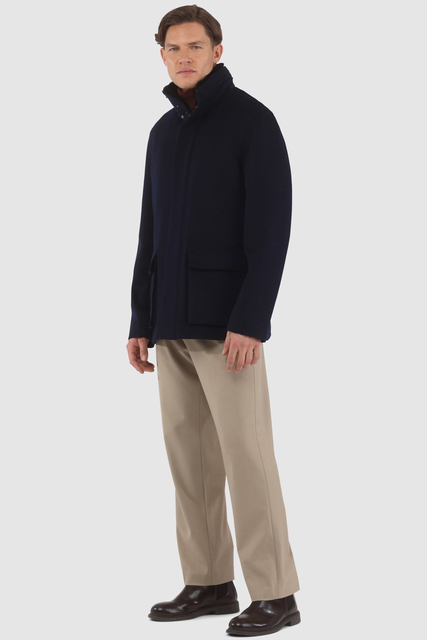MEN'S LORO PIANA WOOL JACKET WITH DETACHABLE SELECT SHEARLING LAMB COL