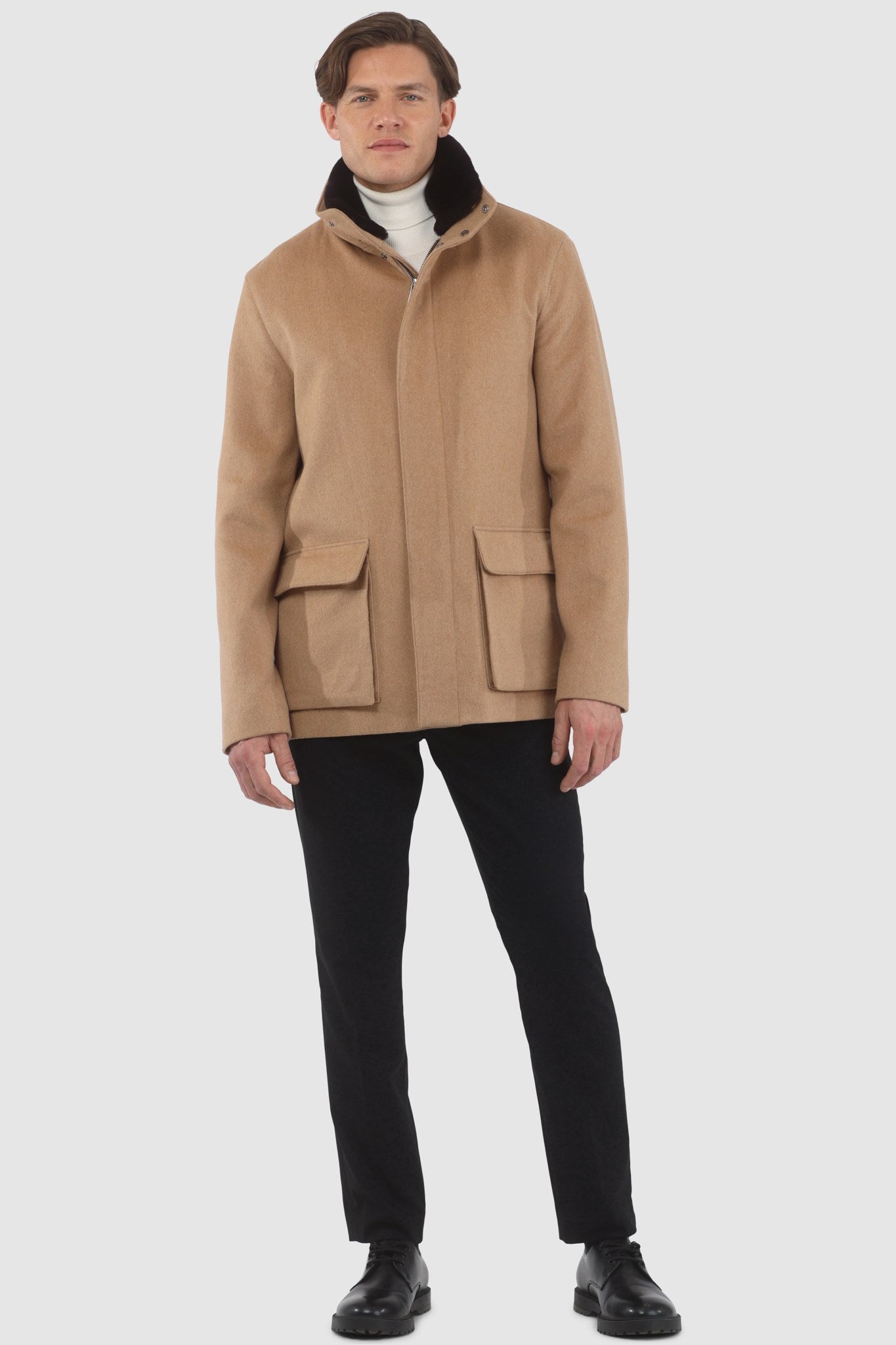 Men's Jacket Crafted From Loro Piana Wool with Detachable Select Shearling Lamb Collar
