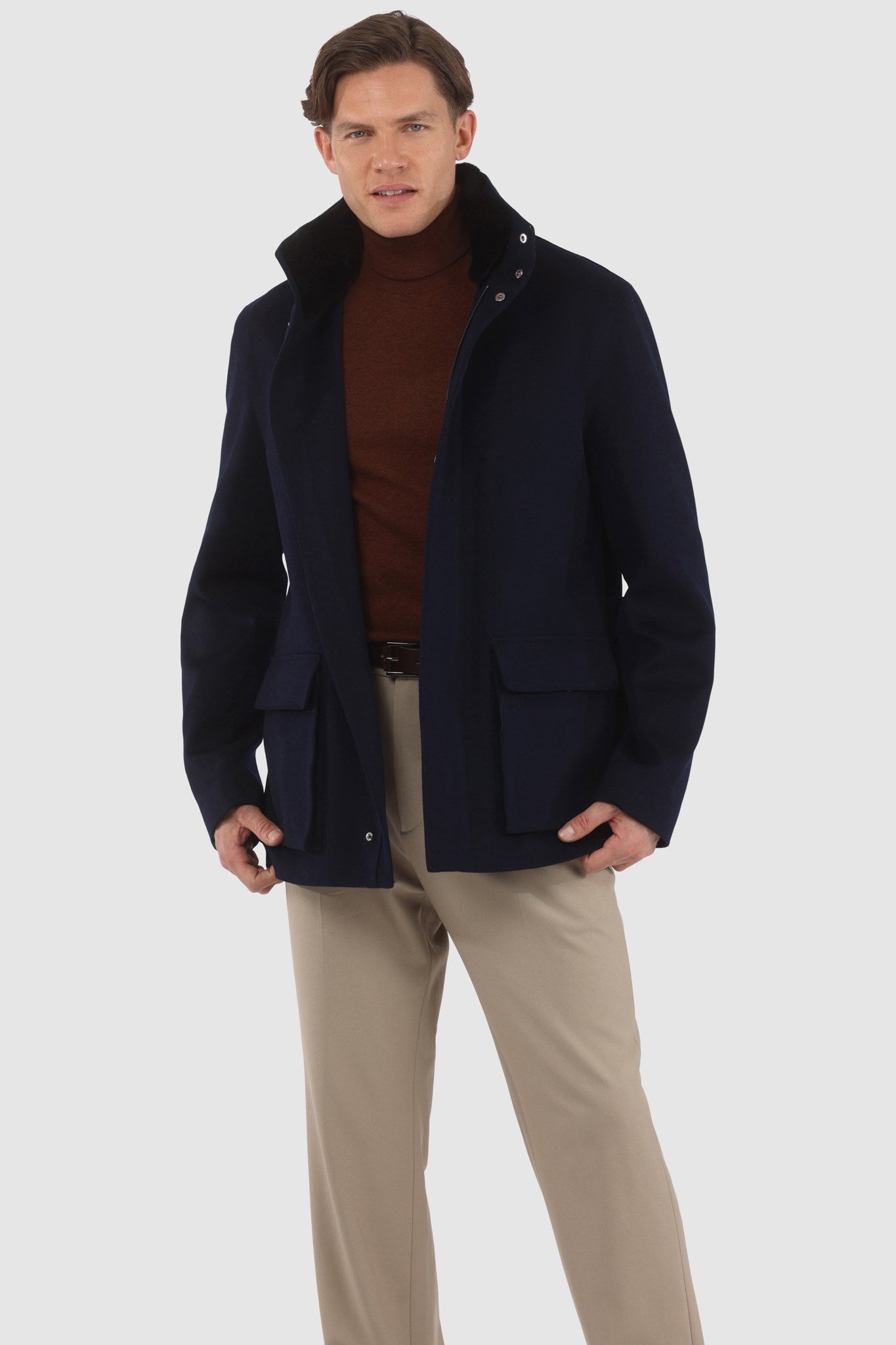 Men's Jacket Crafted From Loro Piana Wool with Detachable Select Shearling Lamb Collar