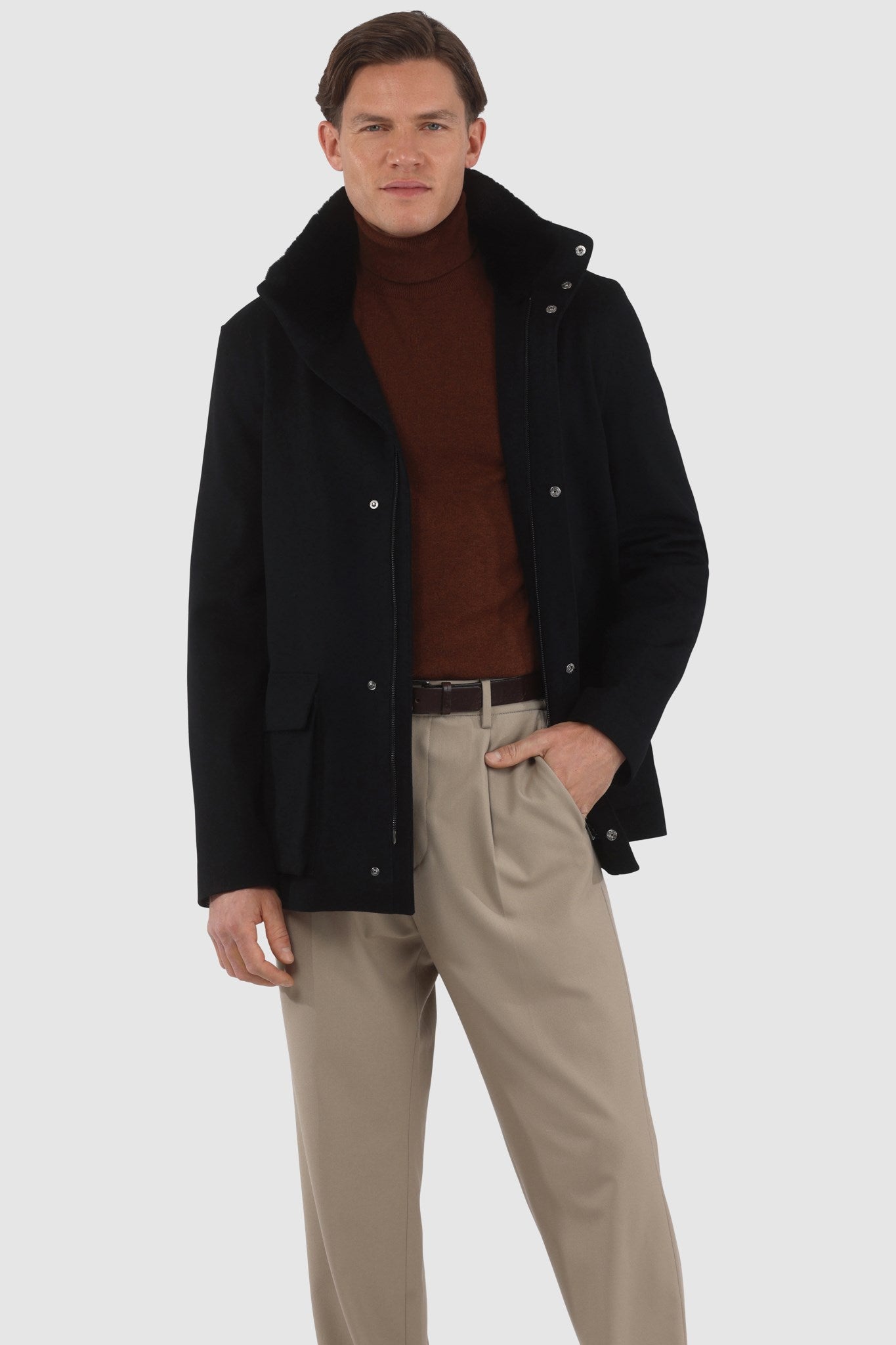 Men's Jacket Crafted From Loro Piana Wool with Detachable Select Shearling Lamb Collar