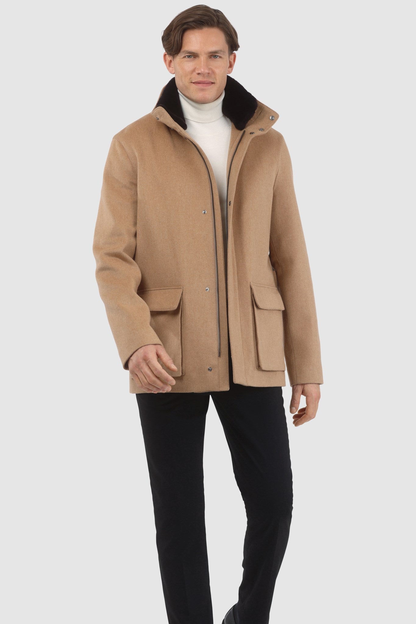 Men's Jacket Crafted From Loro Piana Wool with Detachable Select Shearling Lamb Collar