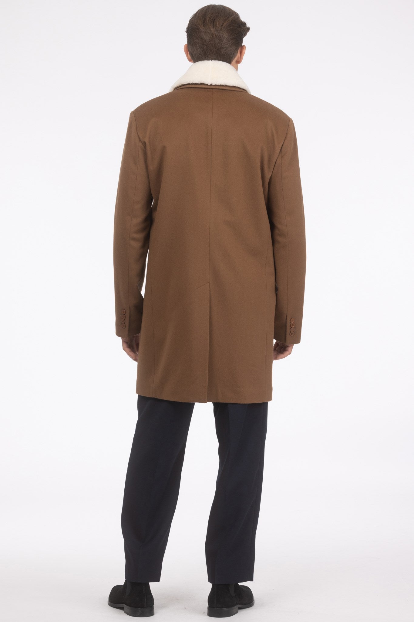 Men's Loro Piana Wool Short Coat with Merino Shearling Lamb Trim