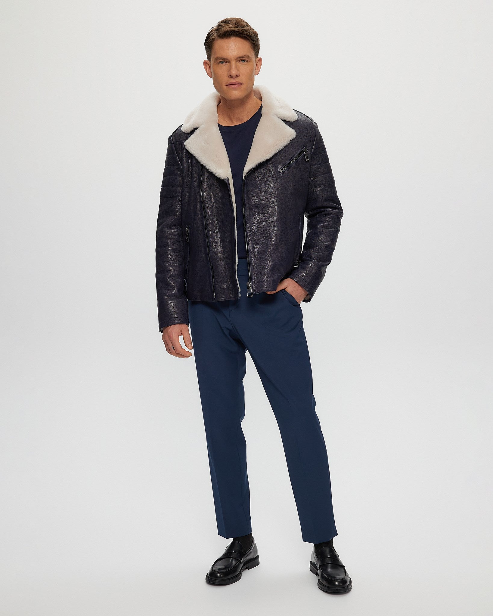 MENS NAPPA MOTO JACKET WITH SHEARLING LAMB LINING