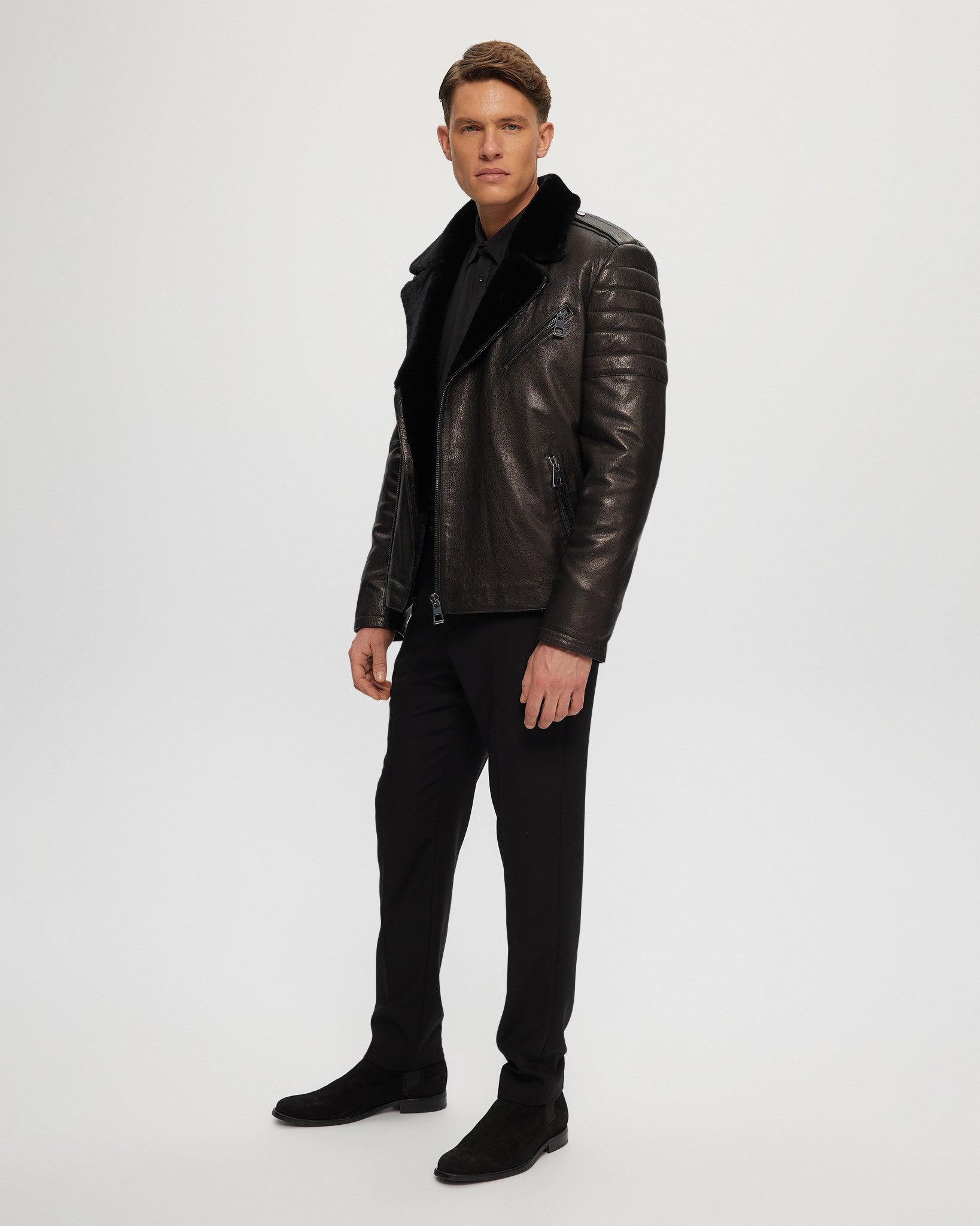 MENS NAPPA MOTO JACKET WITH SHEARLING LAMB LINING