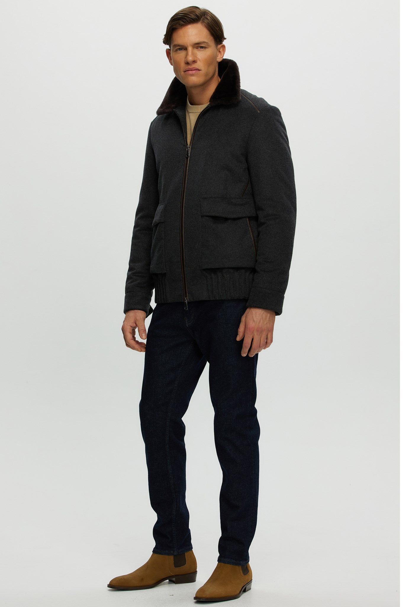 Men's Select Fabric Jacket with Merino Shearling Lamb
