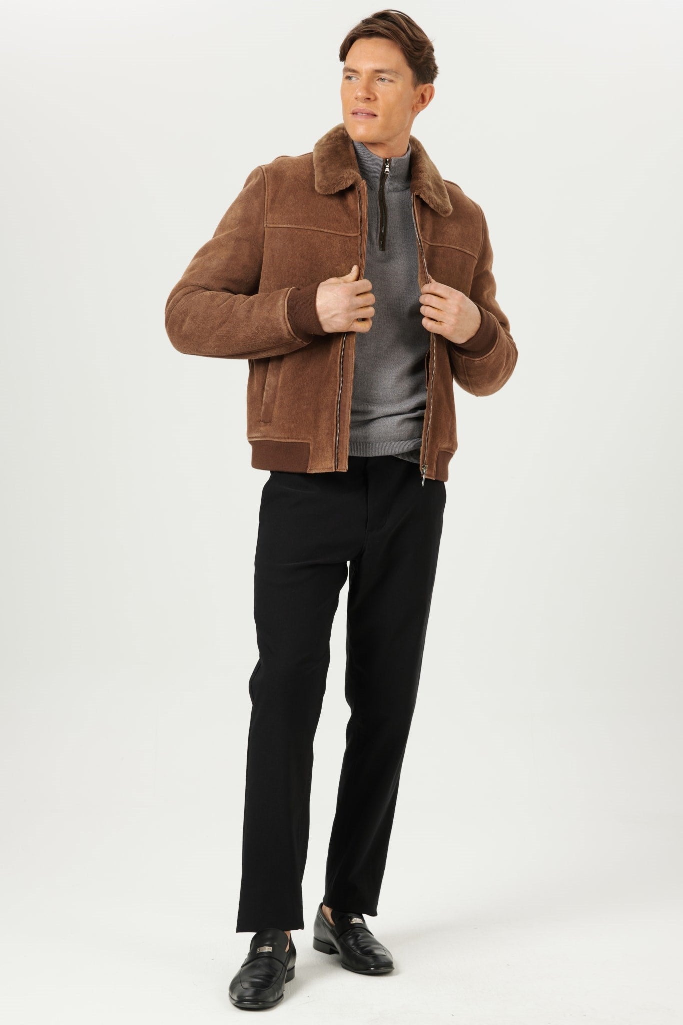 Men's Merino Shearling Lamb Bomber Jacket