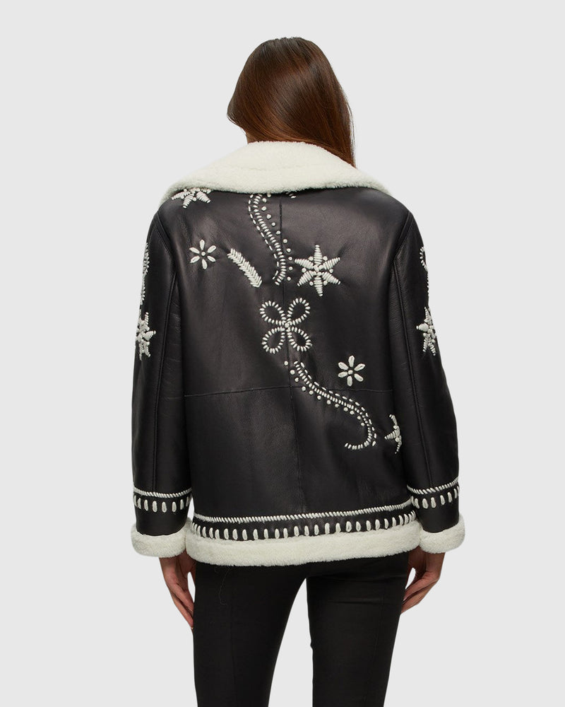 Lamb Shearling Leather Zip Collar Short Jacket main image 0