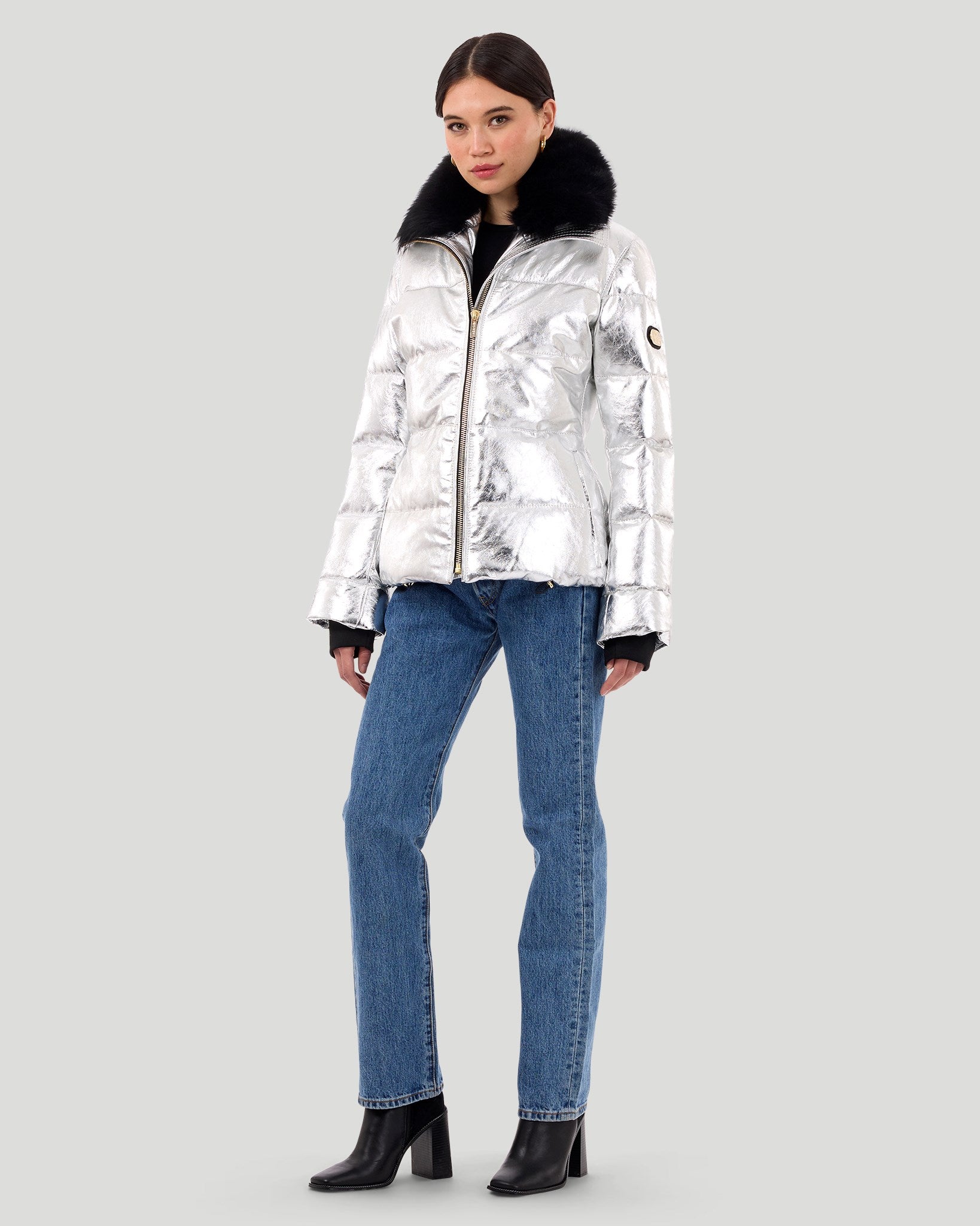 Metallic silver ski jacket best sale