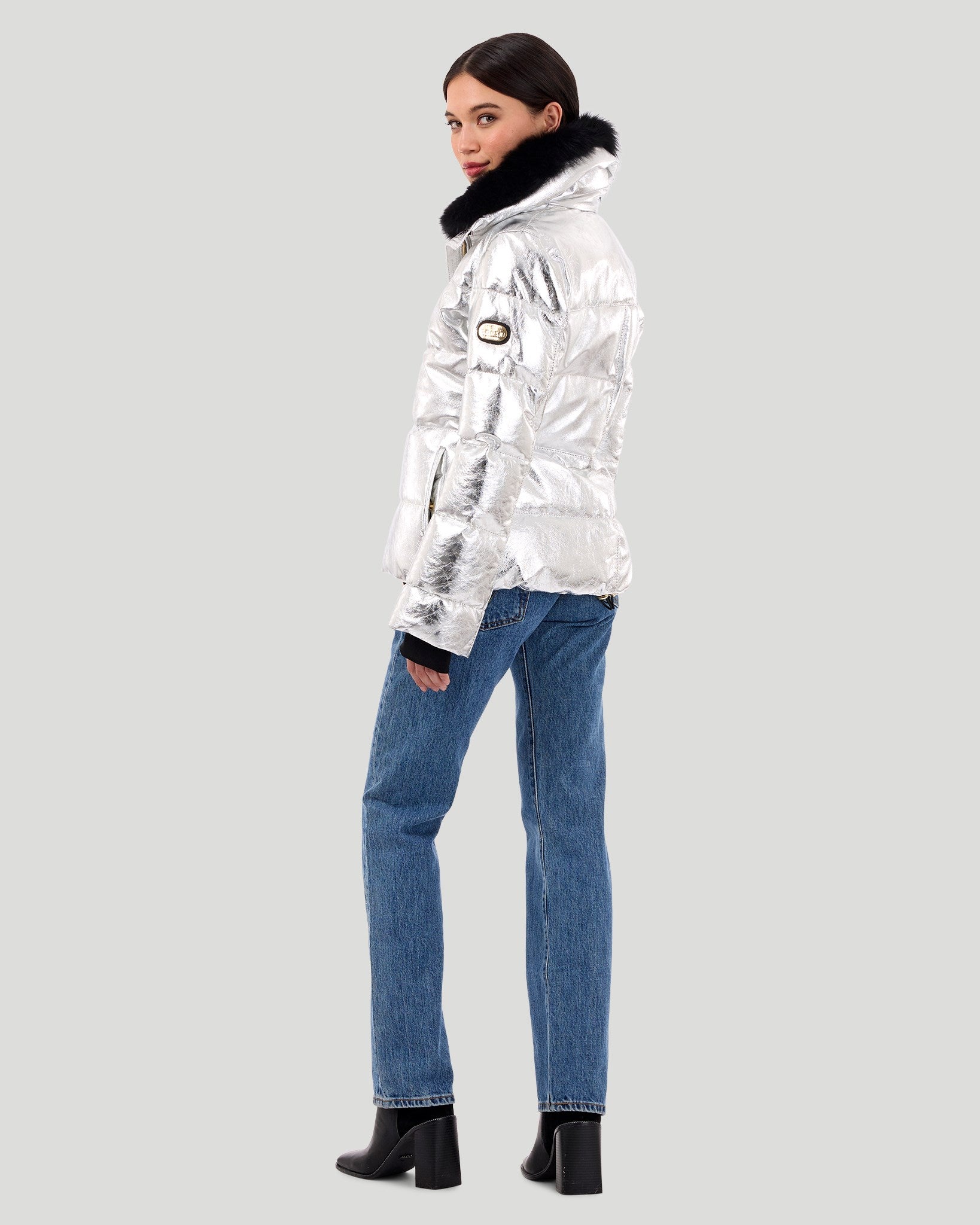 Metallic silver ski jacket hotsell