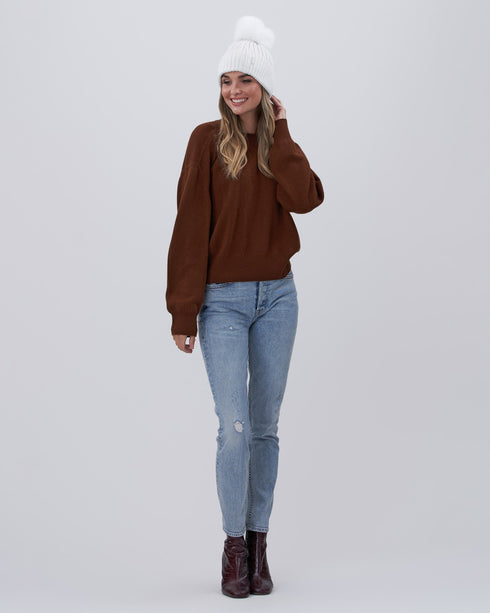 Metallic Wool Blend Hat With Fox Pompom