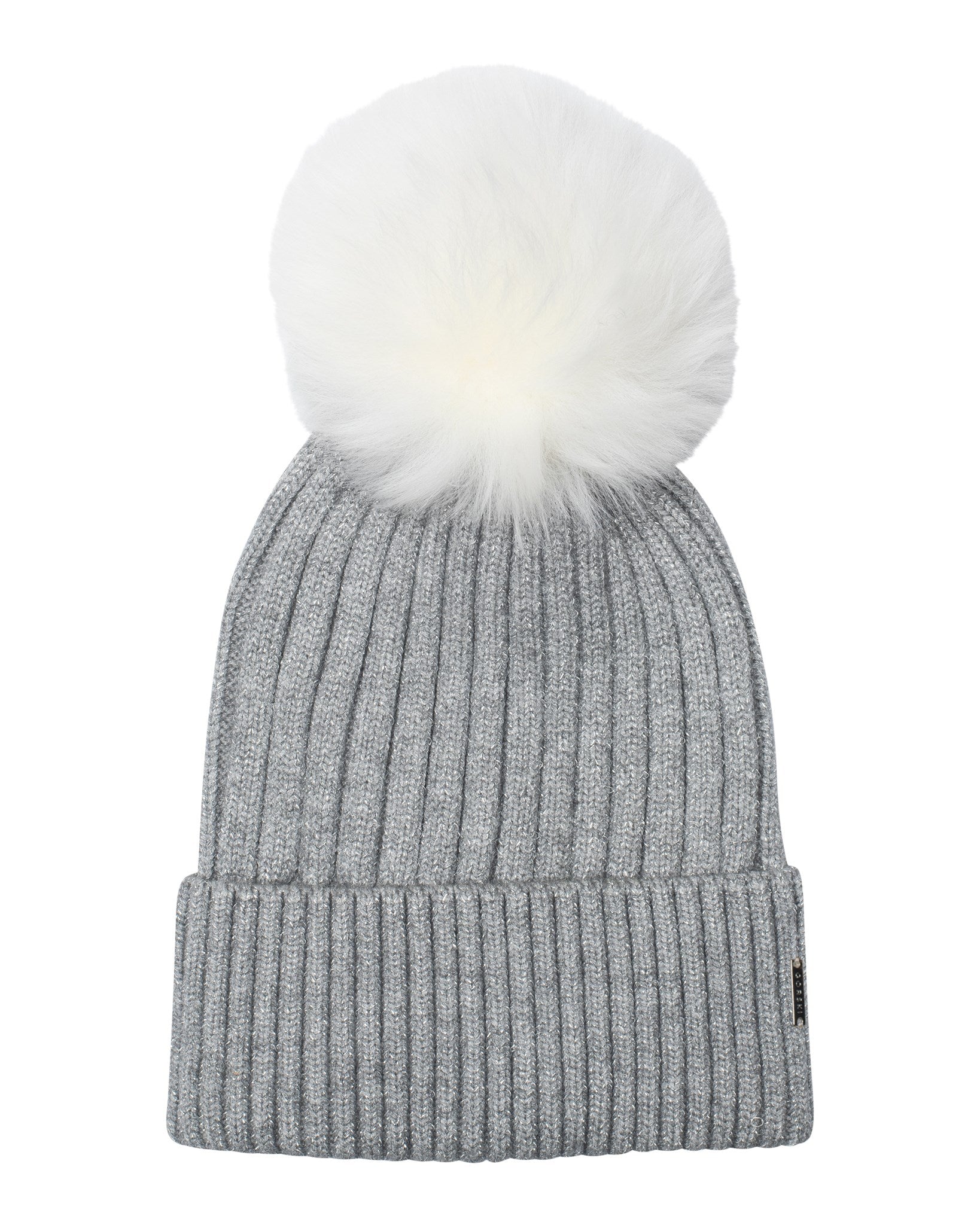 Metallic Wool Blend Knit Hat with Toscana Shearling Lamb Pompom