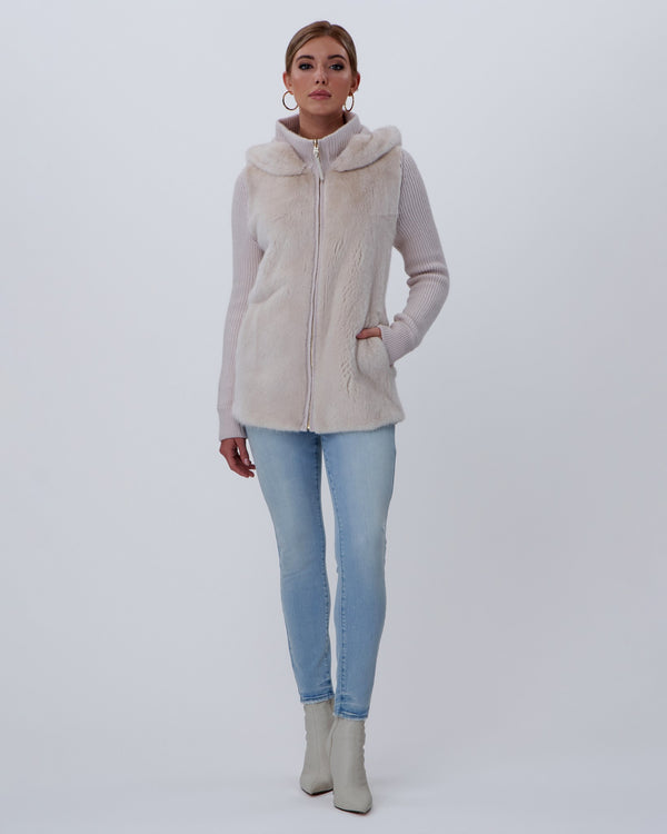 Mink Zip Jacket With Cashmere Detailing