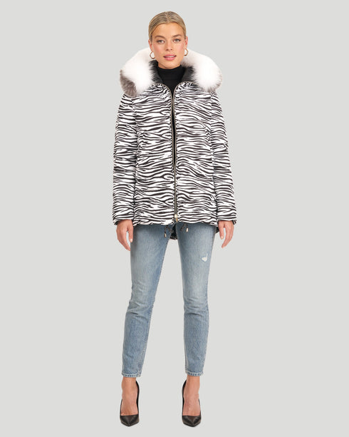 Print/Black Reversible Down-Filled Après-Ski