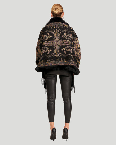 Printed Cashmere Stole With Fox Tape Top And Bottom