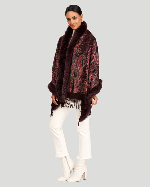 Printed Cashmere Stole With Fox Tape Top And Bottom
