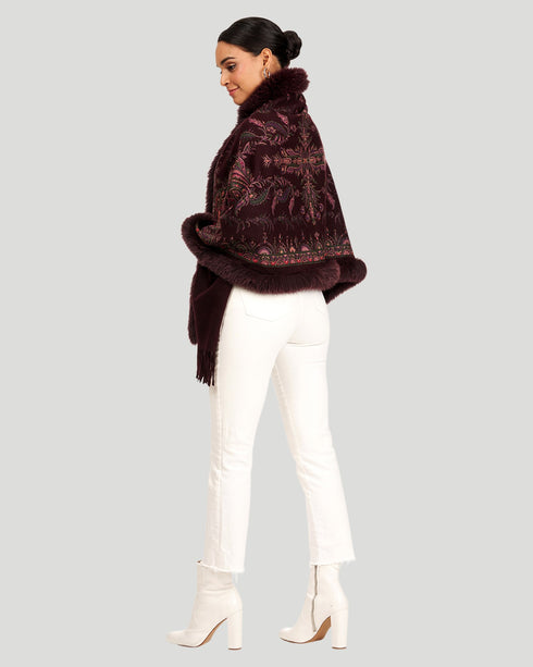 Printed Cashmere Stole With Fox Tape Top And Bottom