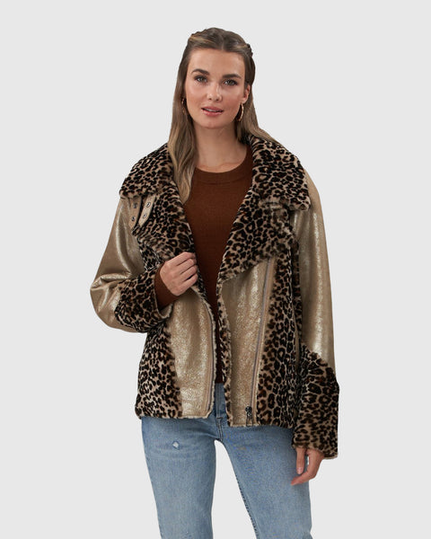 【メール便不可】 Printed Select Shearling Lamb Zip Moto Jacket ジャケット・アウター