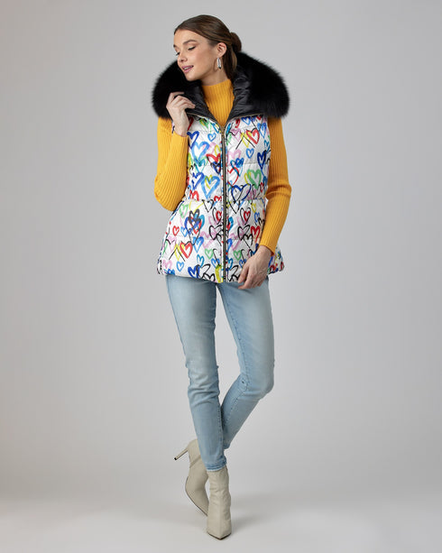 Reversible Après-Ski Vest With Detachable Fox Hood Trim