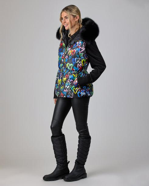 Reversible Après-Ski Vest With Detachable Fox Hood Trim