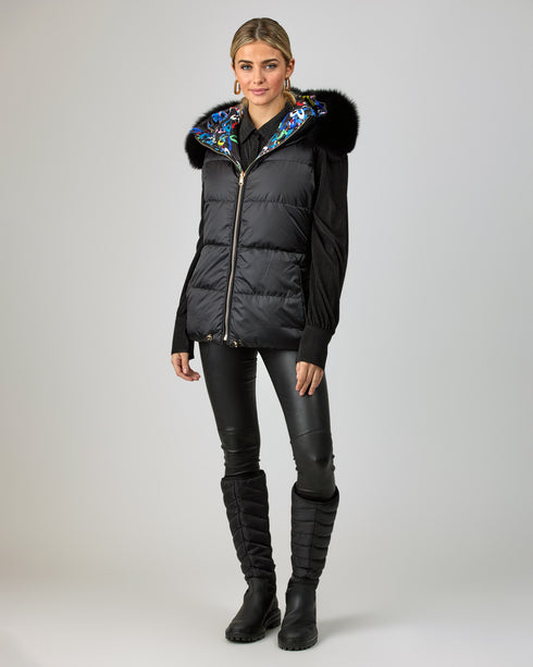 Reversible Après-Ski Vest With Detachable Fox Hood Trim