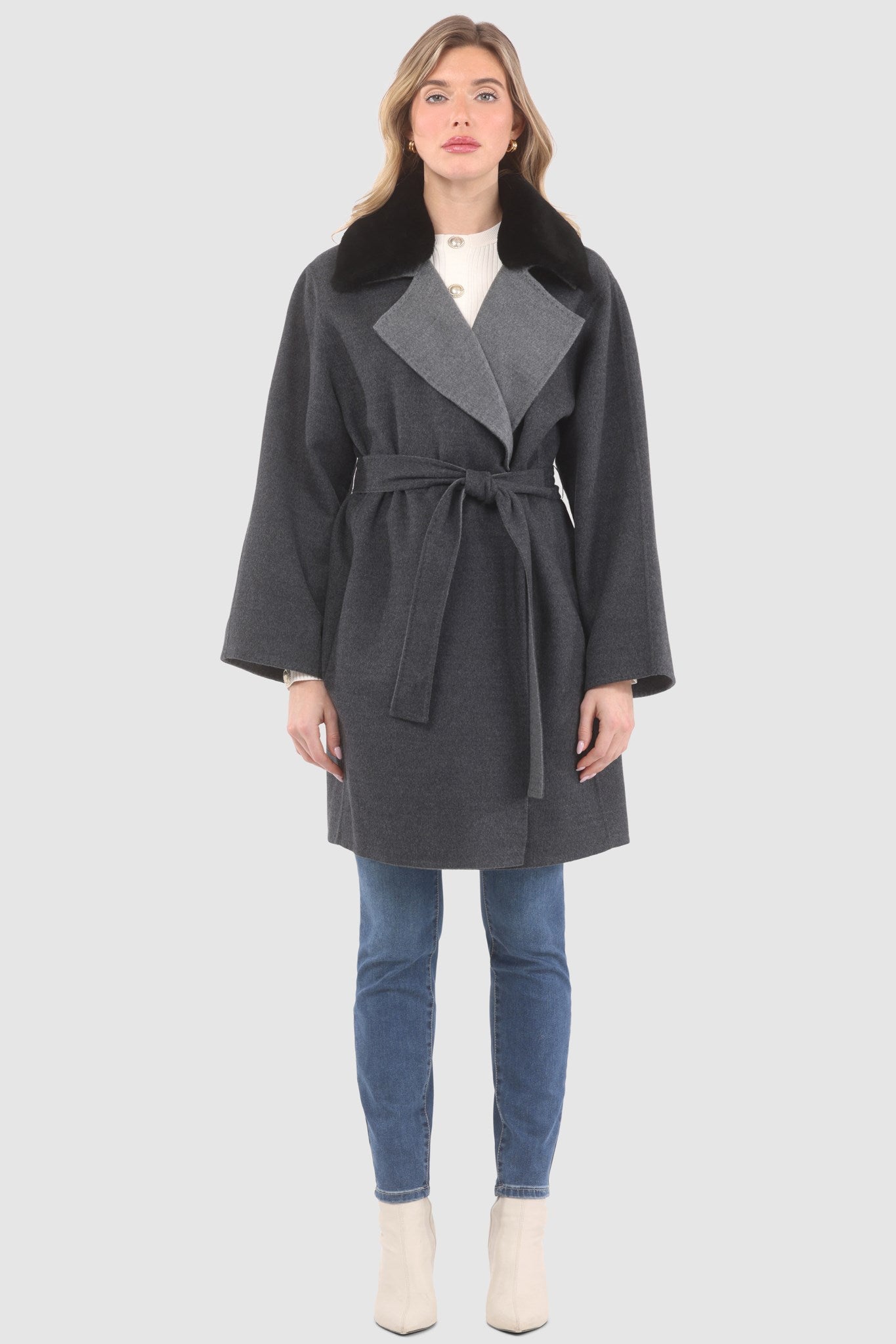 Reversible Stroller Crafted From Loro Piana Wool with Detachable Select Shearling Lamb Collar and Belt