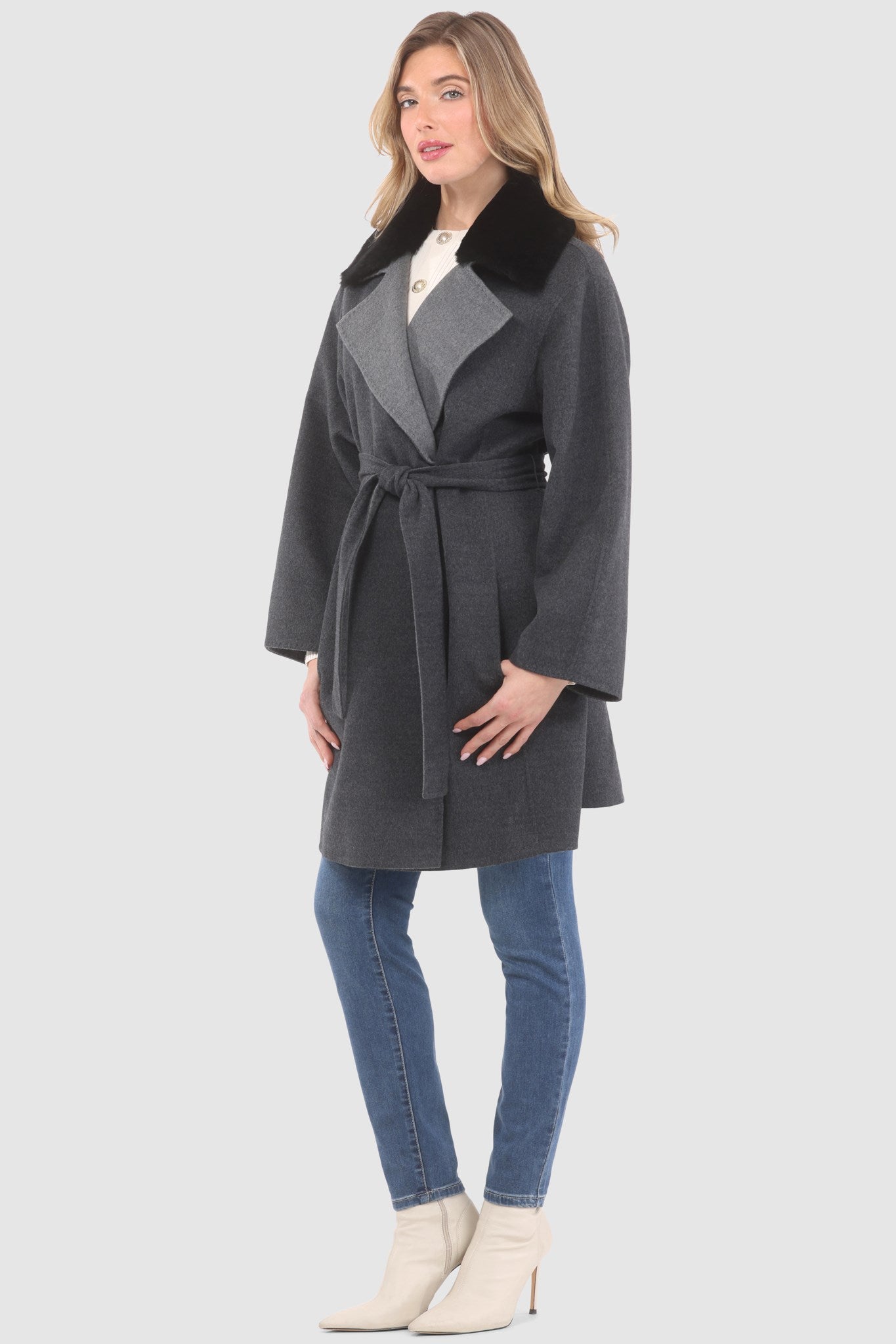 Reversible Stroller Crafted From Loro Piana Wool with Detachable Select Shearling Lamb Collar and Belt