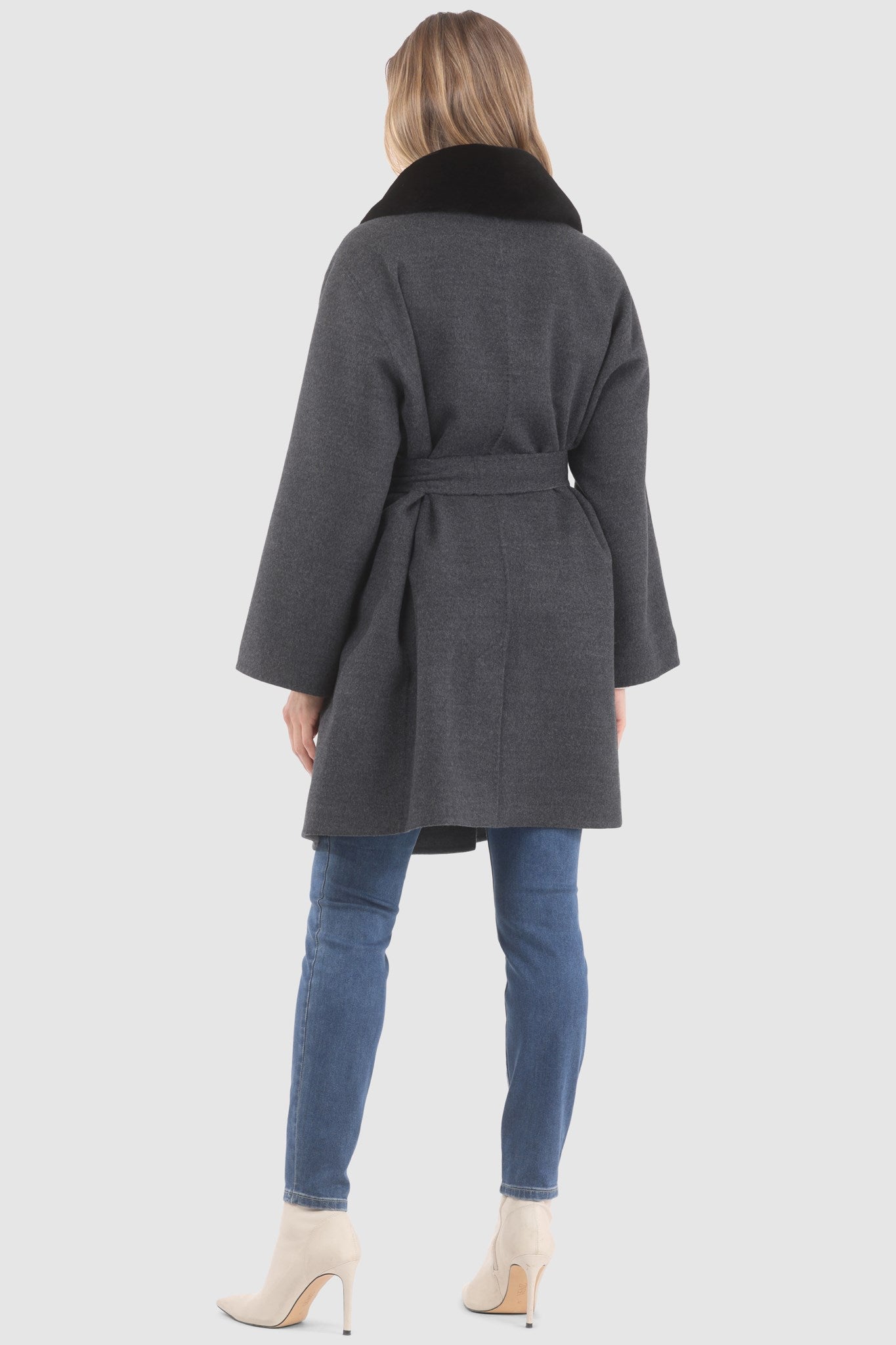 Reversible Stroller Crafted From Loro Piana Wool with Detachable Select Shearling Lamb Collar and Belt