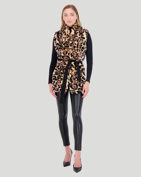 Reversible Rex Rabbit Vest With Wool Back And Belt