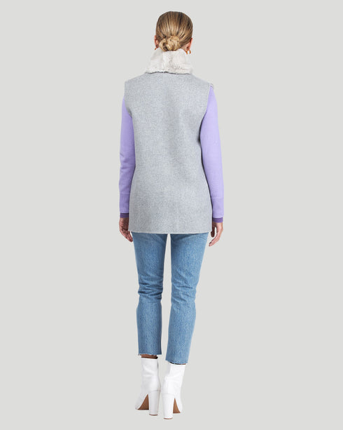 Reversible Rex Rabbit Vest With Wool Back And Belt