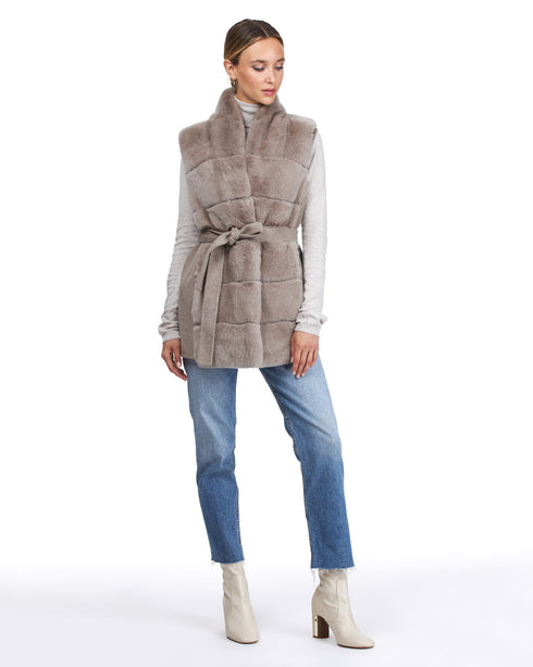 Reversible Rex Rabbit Vest With Wool Back And Belt